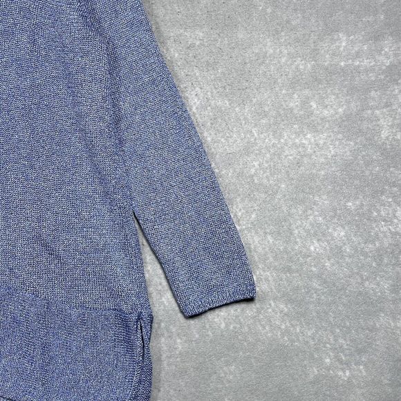 Chico's Sweater 3 XL Blue Shiny Metallic Long Sleeve Asymmetrical Sweater 1867 - Picture 4 of 10